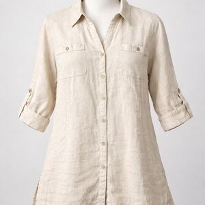 JM Collection Beige Linen Blouse